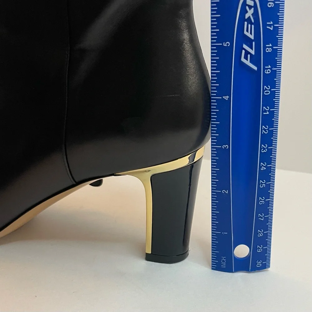 Salvatore Ferragamo Black Leather Boots with Gold Tone Detail 8.5